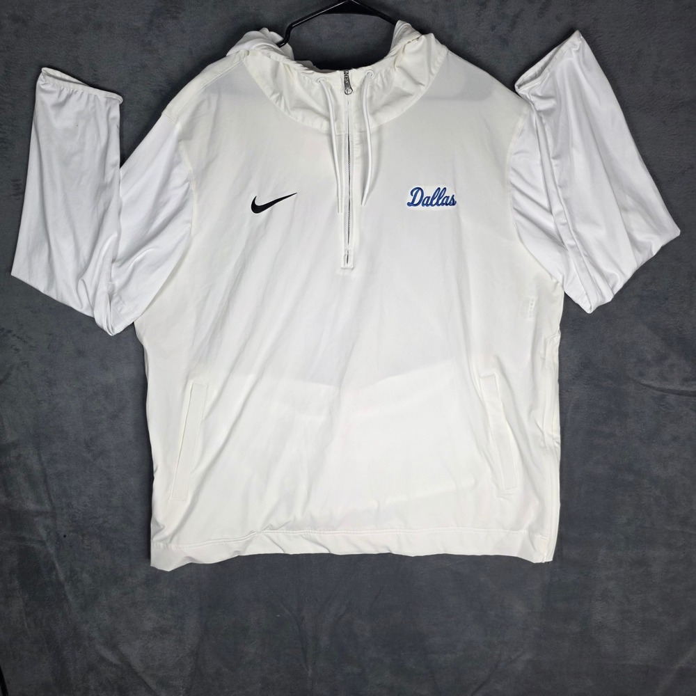 Nike Dallas Mavericks Mens XXL White Quarter Zip Hooded Windbreaker Jacket